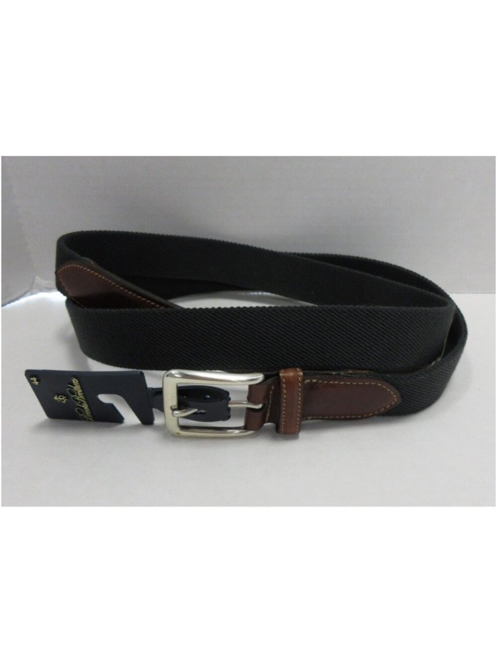 VGT Brooks Brothers Belt 44 Brown Leather Webbing Silver Buckle USA NEW